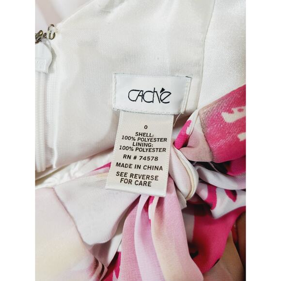 VTG Cache Dress Womens 0 Floral Print Evening Gown Prom Formal Strapless White - Picture 6 of 11